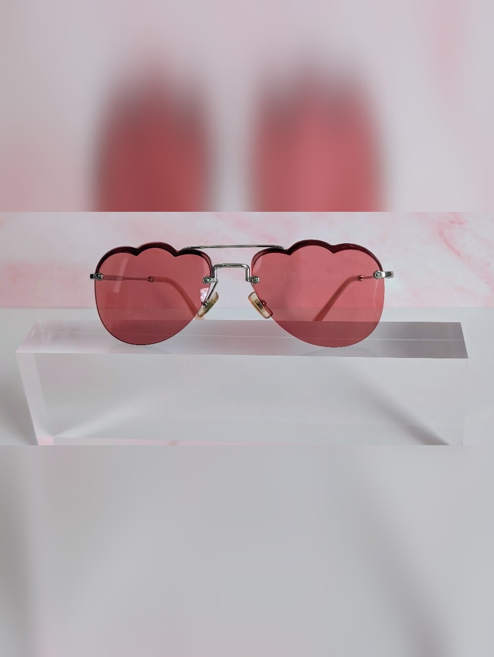 NWT Miu Miu Pink Cloud Rimless Sunglasses 58mm Silver Frame Full Set